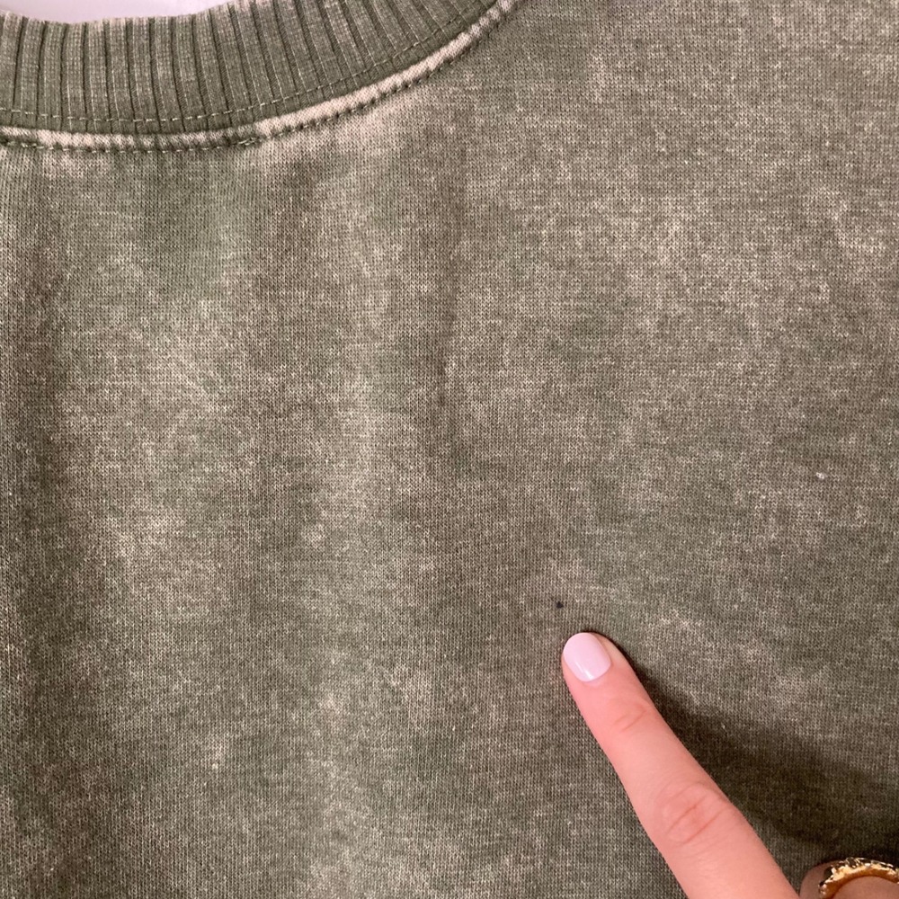 Zenana Green Mineral Wash Oversized Fleece Crew Neck Sweatshirt Pockets M Boho - Picture 6 of 11
